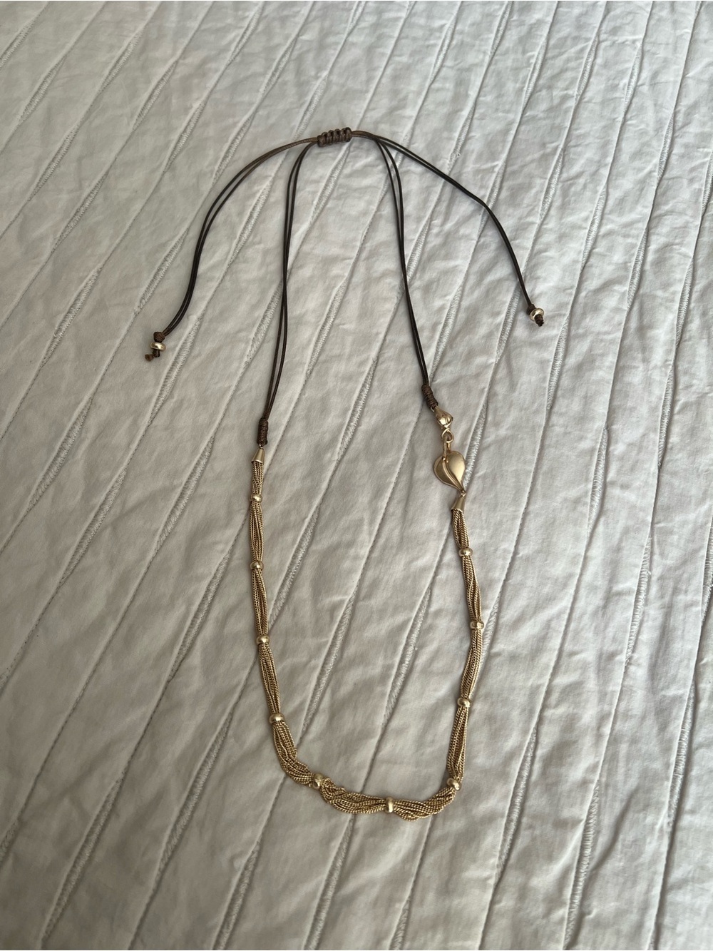 J. Jill Gold-Tone Braided Chain Necklace with Dark Brown Cord